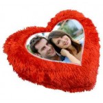 Red Heart Fur Pillow With Personalized Photo